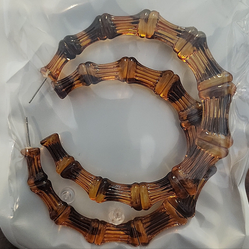 Brown Bamboo Hoop Earrings Large Size